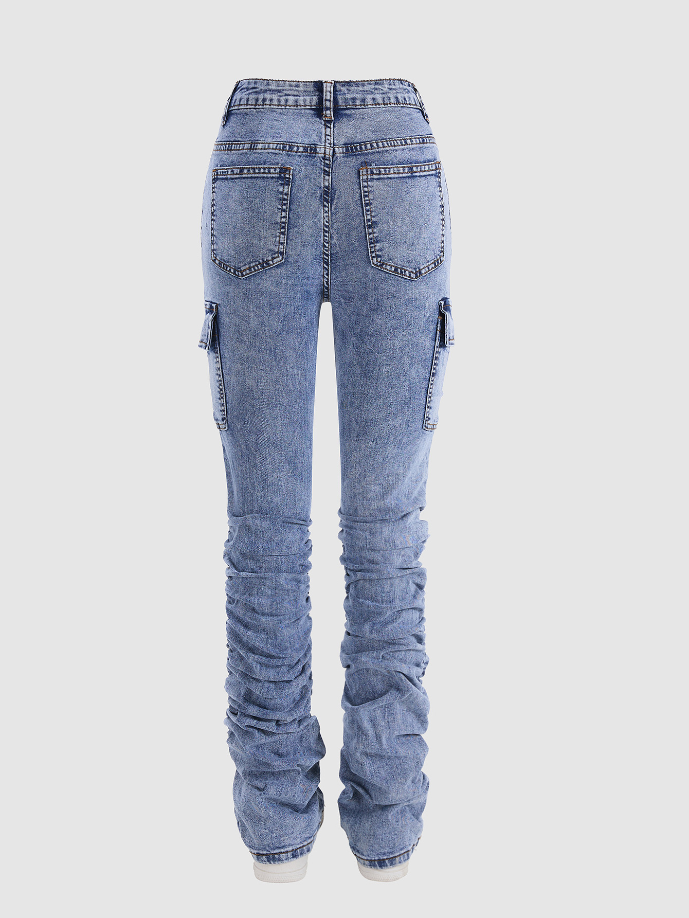 Girls' Light Blue Skinny Jeans - Fashionable Casual Denim Trousers with Stacked Design