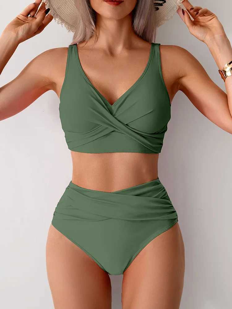 2025 New Summer Swimwear Bikini Set Sexy High Waist V Neck Bikini 2 Piece Set Women Split Swimsuit Beach Backless Bikini XJ250624