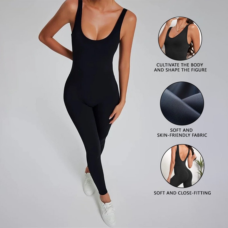 Sleeveless Deep-V Neck Jumpsuit with Postnatal Abdominal Tightening for Fitness Double Shoulder Straps & Hip Lift Support Jumpsuit