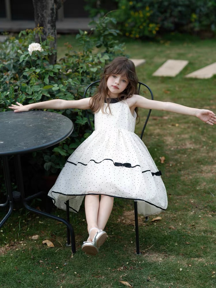 Girls' plush printed dress casual dress neck hanging dress birthday party dress