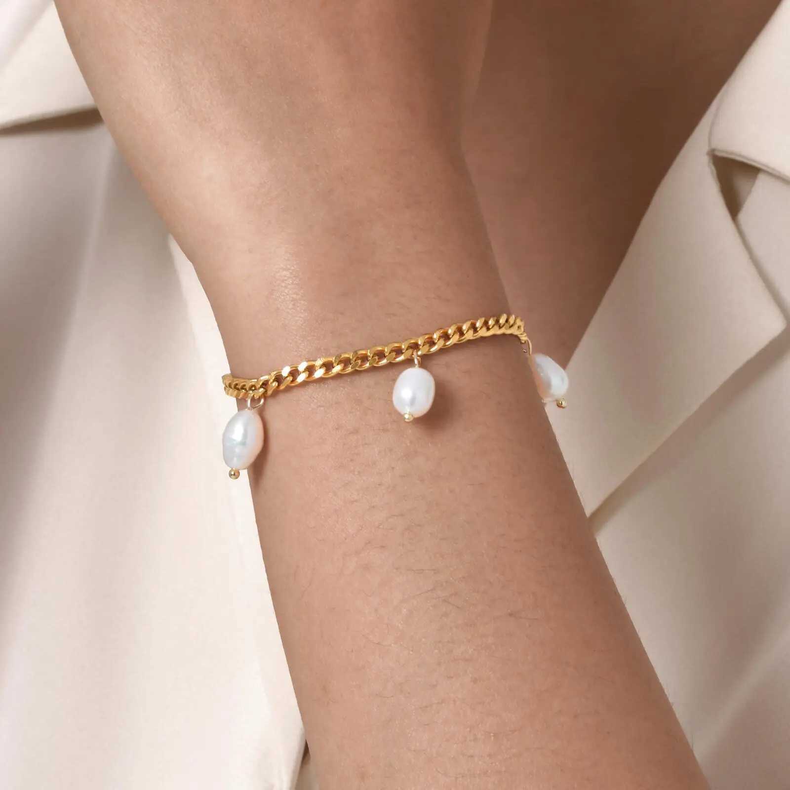 Vnox Design Bright Pearl Bracelet For Women Wedding Jewelry Elegant Stainless Steel Chain Bracelet Modern Trendy Style X250625