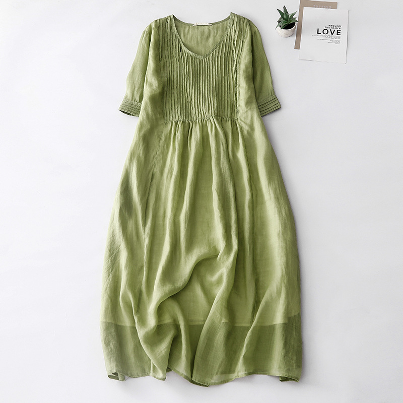 Casual Dresses Plus Size Cotton Linen For Women Spring Summer 3/4 Sleeve White Loose T Shirt Pullover Long