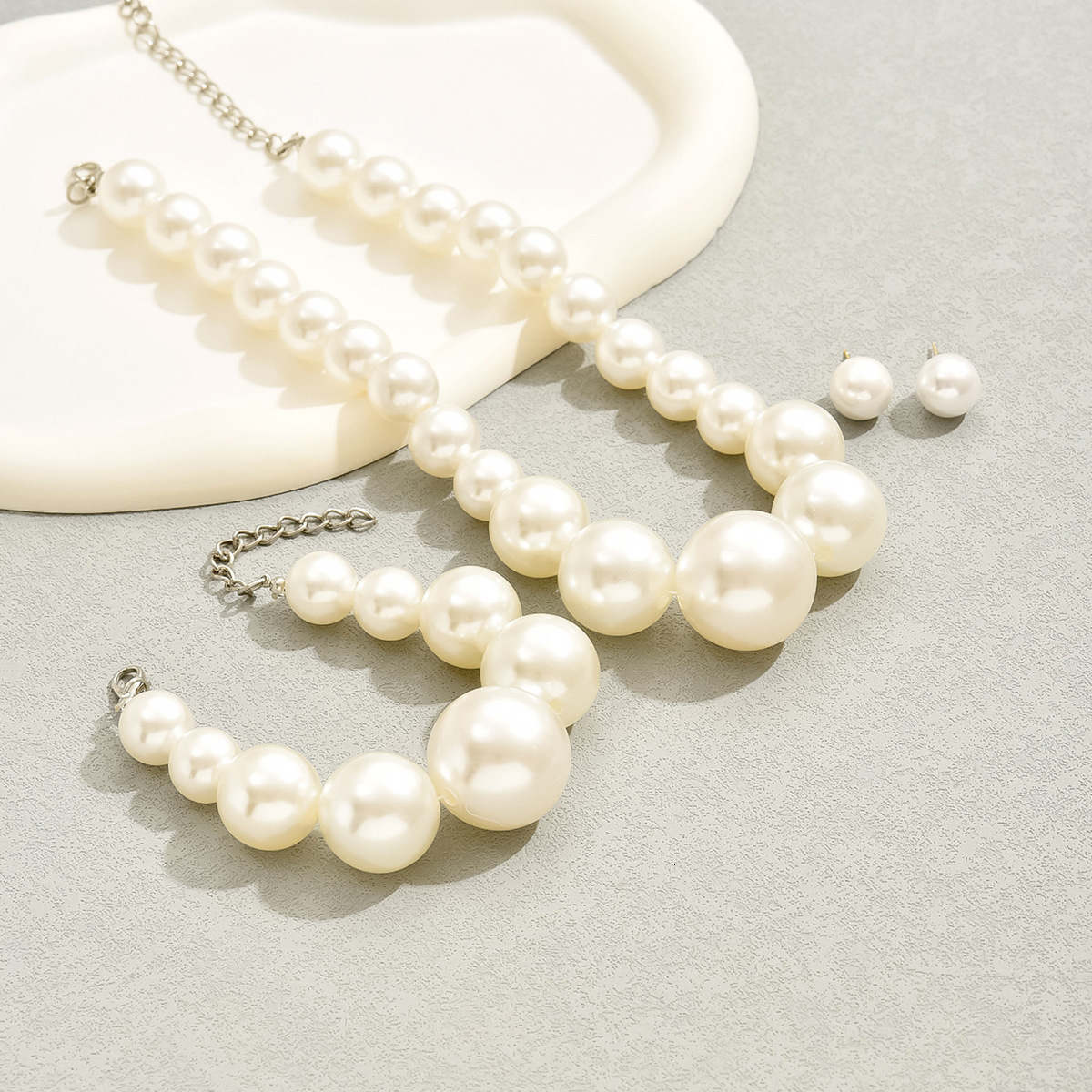 Style Simple Earrings Pearl Set Baroque Clavicle Chain Bracelet Ear Jewelry