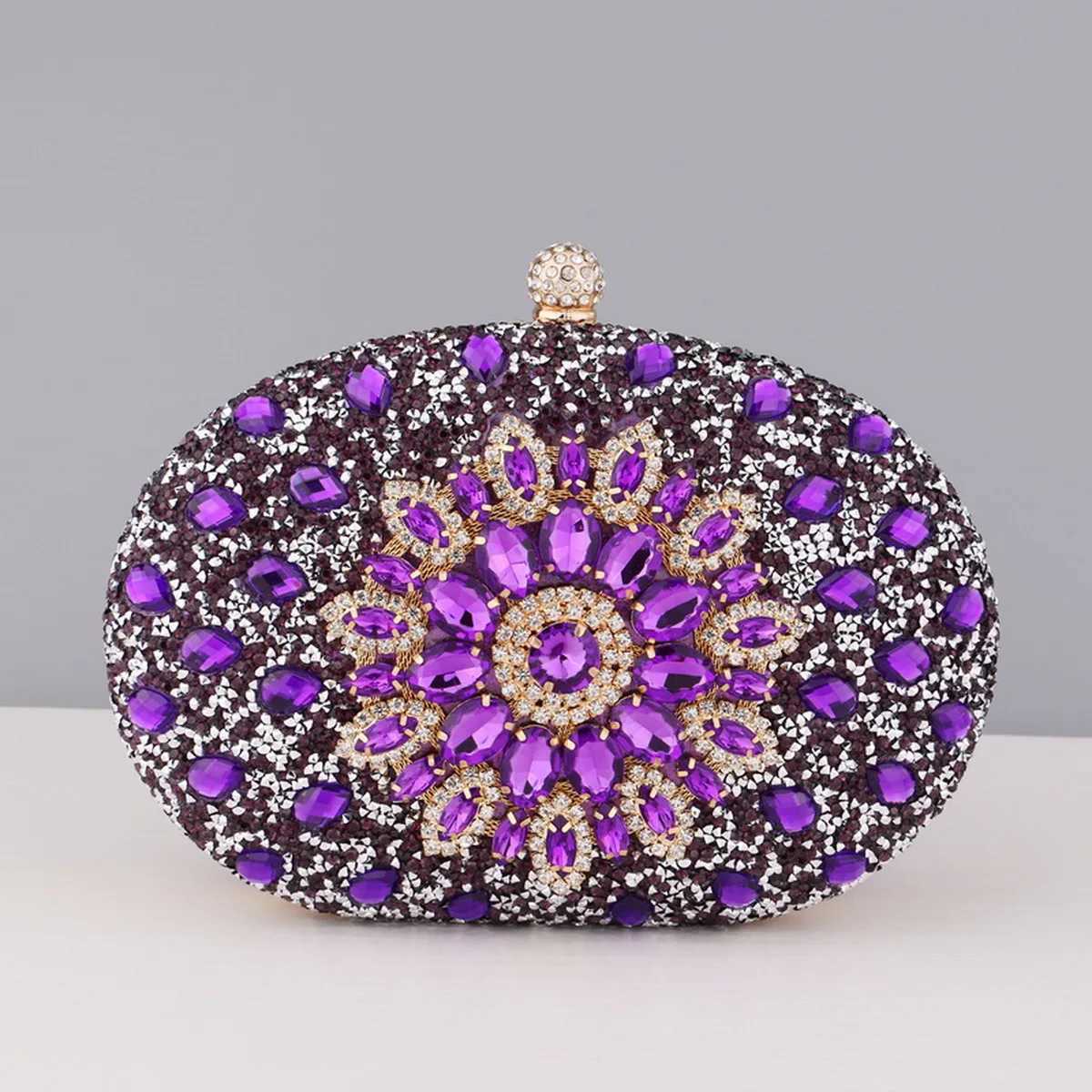 Flower Rhinestones Evening Bags Metal Prom Clutch Diamonds Clutch With Chain Shoulder Handbags Wedding Female Purse M250625