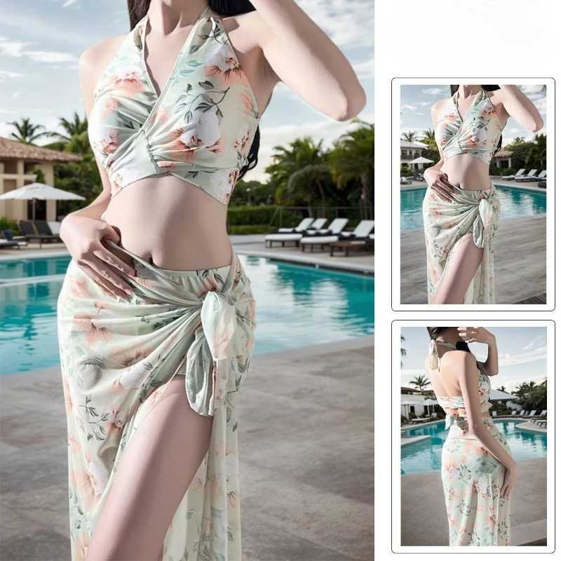 Swimming Bathing Suit Women Bikini Three-piece Suit Spend Ones Holidays Korean Version Lace Sexy PrintingXJ250624