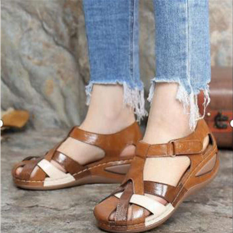 Plus Size Women's Shoes 2021 New Round Toe Wedge Cross Strap Sandals