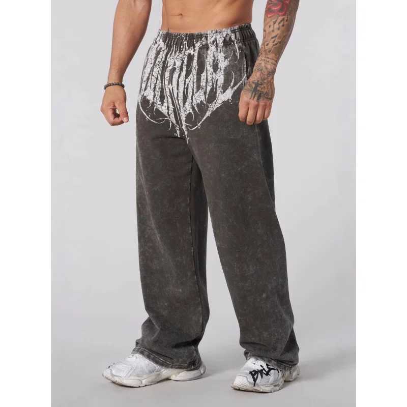 American Style Mens Sports Pants Joggers Muscle Fitness Casual Long Pants Loose Straight Pants Street Fashion Trendy Mens Pants X250625