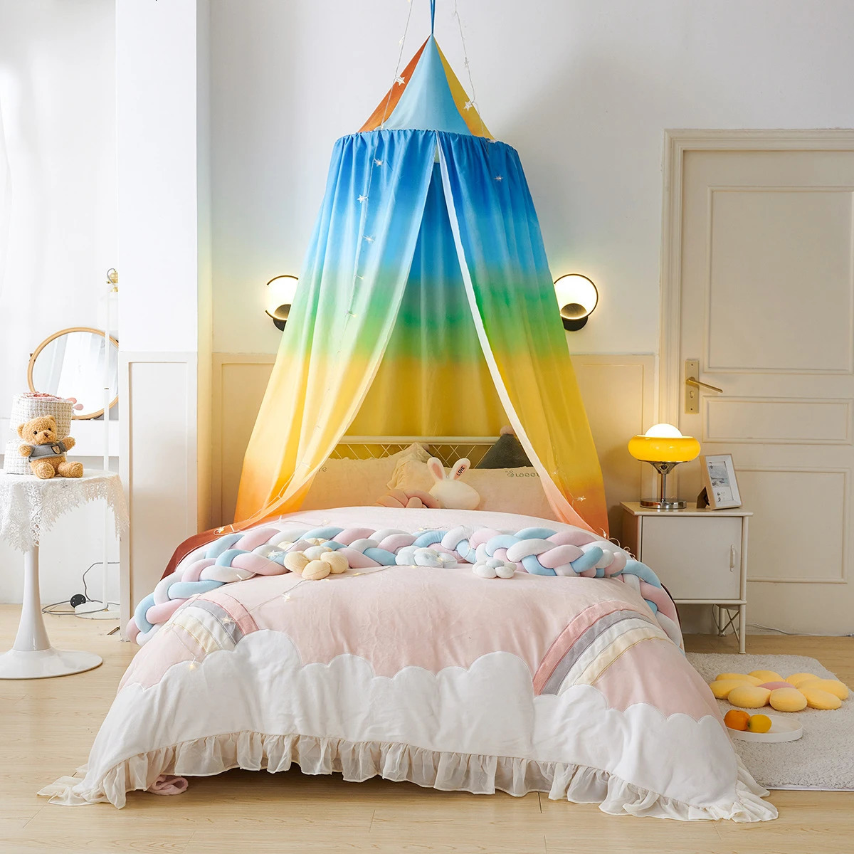 Childrens Mosquito Net Printing Rainbow Childrens Canopy Bed Valance Curtain Household Dome Shading Tent Free Installation 250624