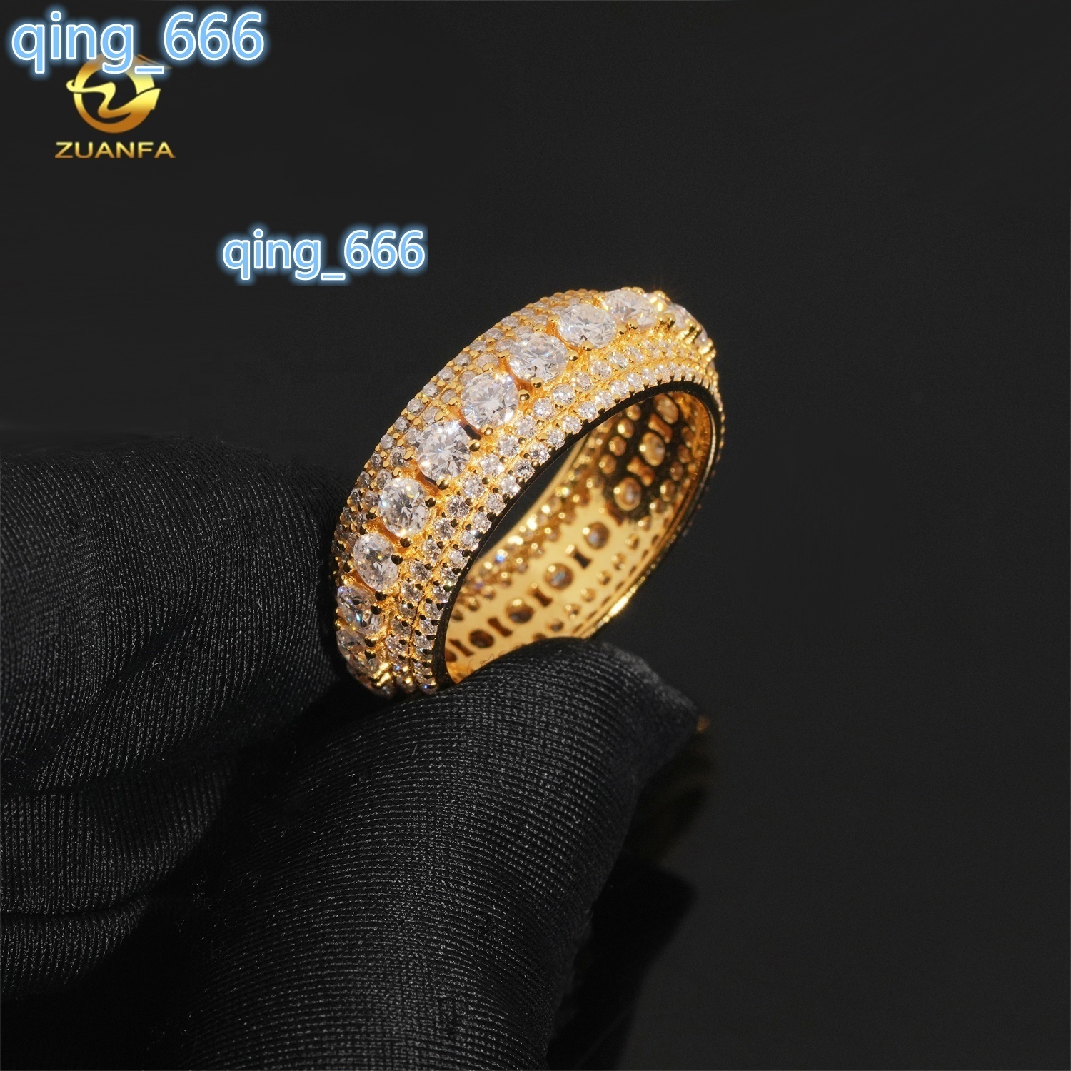 Moissanite Jewelry Hot Selling 925 Silver Eternity Gold Plated VVS Diamond Hip Hop Men Iced Out Ring
