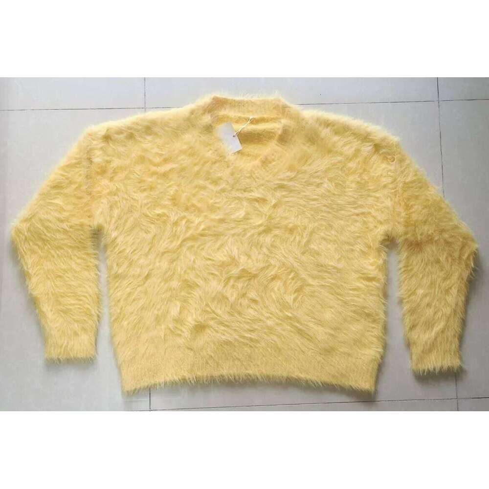 Yellow Soft Wool Cashmere Sweater Women Causal V-Neck Womens Knit Pullover Autumn Winter Loose Woman Knitwear