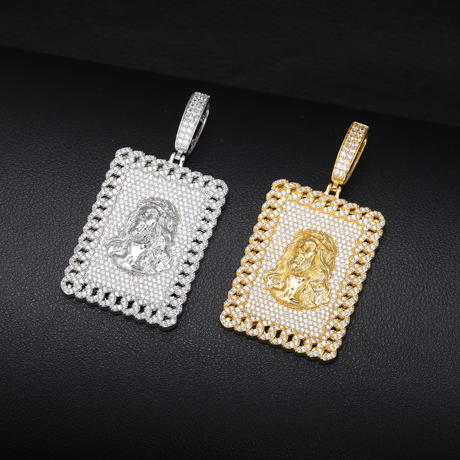 Hip Hop Square Jesus Face Pendant Necklace 5A Zircon Women Men Religious Jewelry