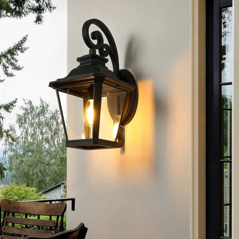 21(H) 1-pack Outdoor Wall Lantern Vintage Metal Clear Glass Sconce Scroll Design Porch Garden Lighting (bulb Not Included)XJ250624