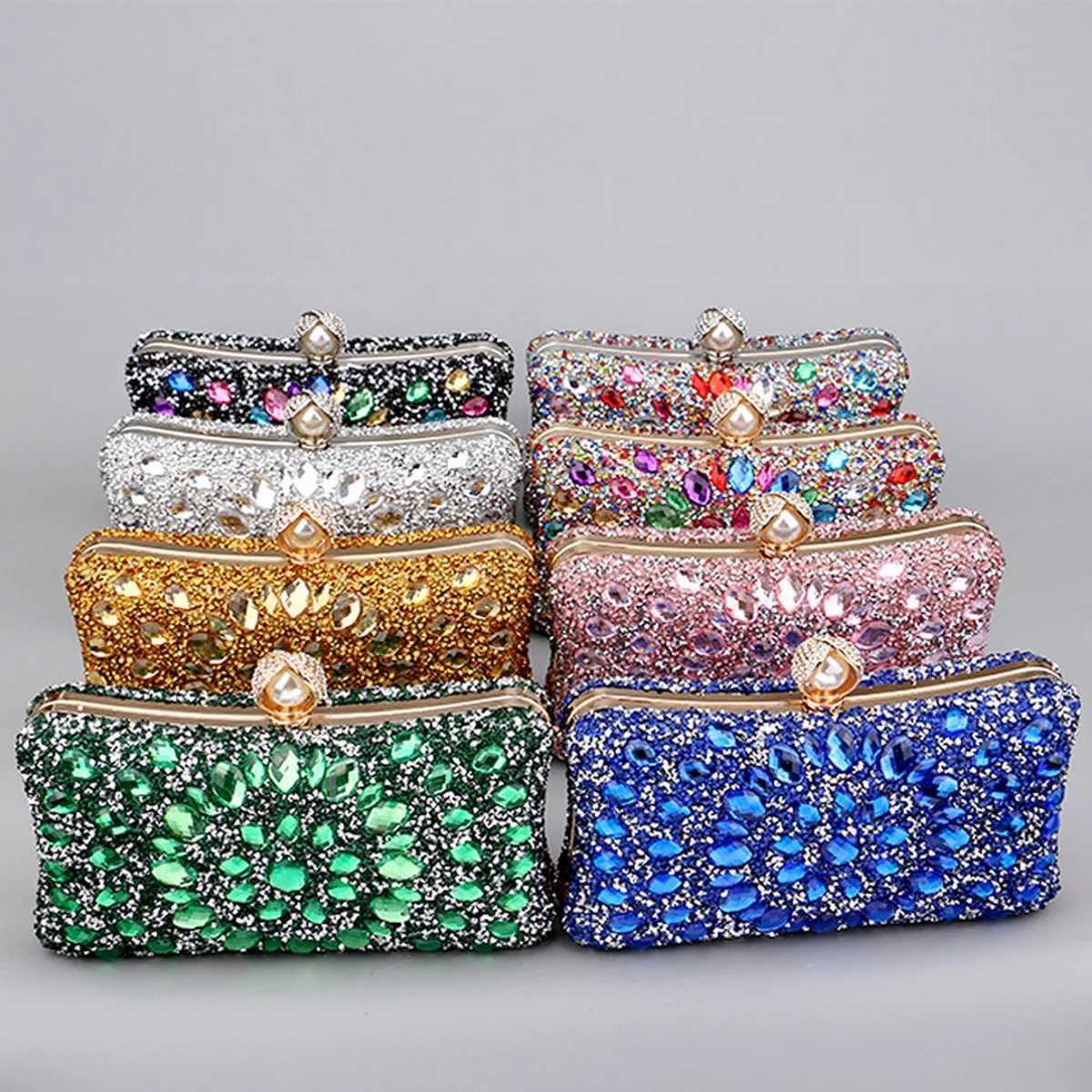 Full Diamonds Evening Bags Acrylic Flower Rhinestones Clutch Bags Metal Pearl Luxury Prom Wedding Dinner Handbags M250625