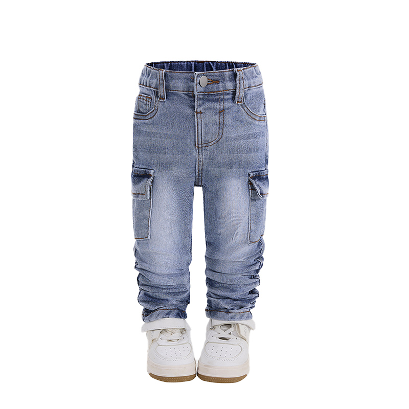 Soft Denim Fabric Children's Long Pants - Breathable Material Suitable for Infants