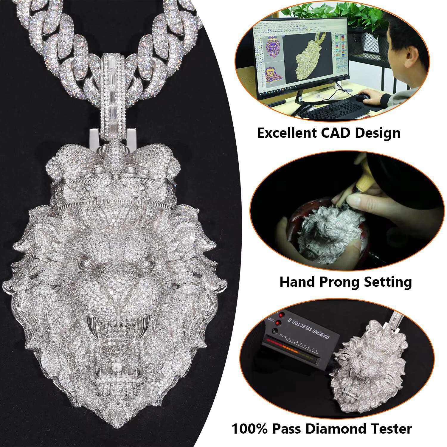 Personalized Custom Jewelry Pass Diamond Tester VVS Baguette Moissanite Iced Out 34 Number Pendant With Cuban Link Chain