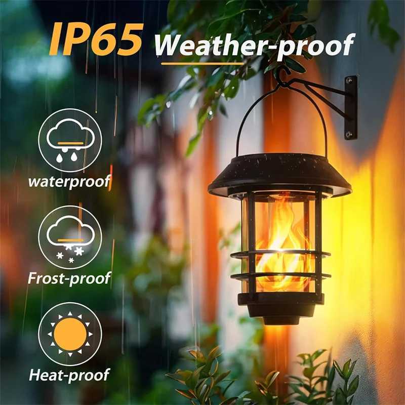 Solar Wall Lantern Outdoor Flickering Flames Solar Sconce Lights Outdoor Hanging Lamps Wall Mount for Front Porch PatioXJ250624