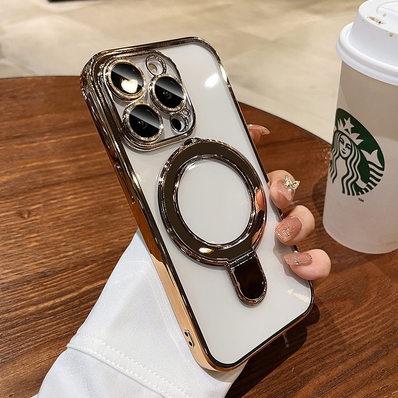 Clear Plating Magnetic Ring Bracelet Stand For Magsafe Case Soft TPU Shockproof Cover With Camera Lens Film Protector for iPhone 17 16 15 14 13 12 11 
