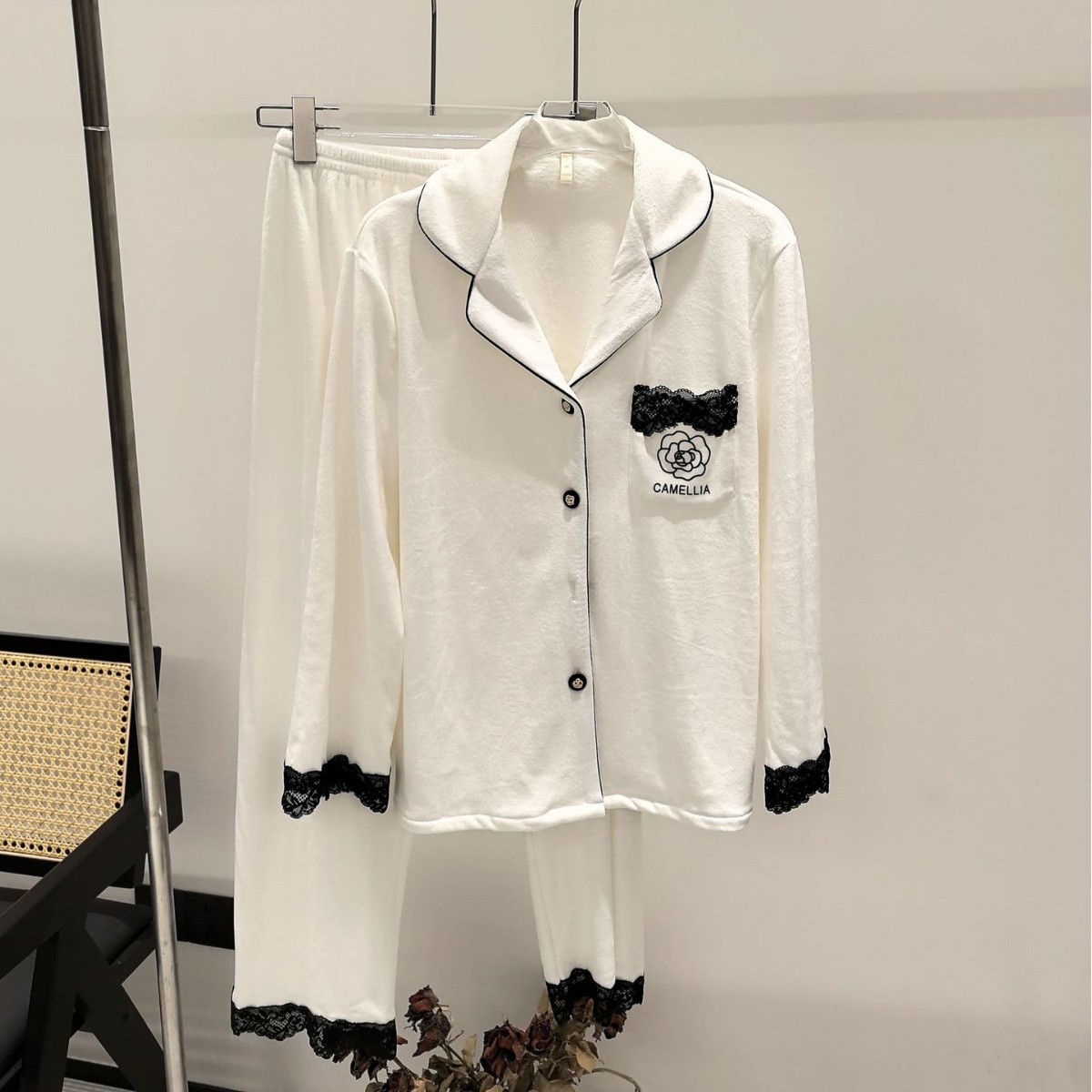 home clothing Double sided island velvet pajamas for women lace solid color long sleeved home clothes