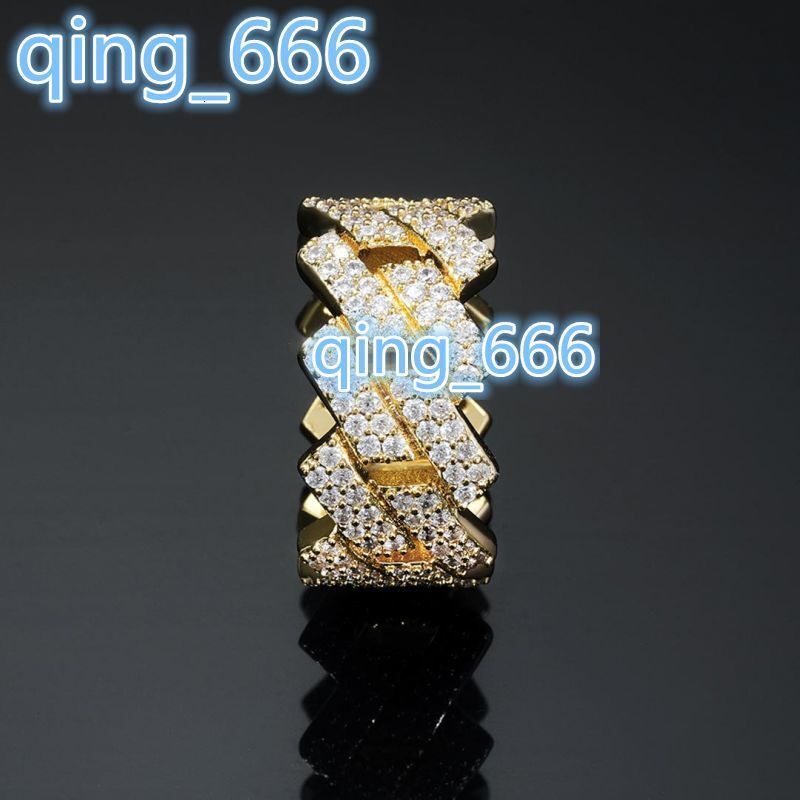 YuyingGems 14mm Moissanite Diamond Iced 925 Silver Prong Cuban Ring