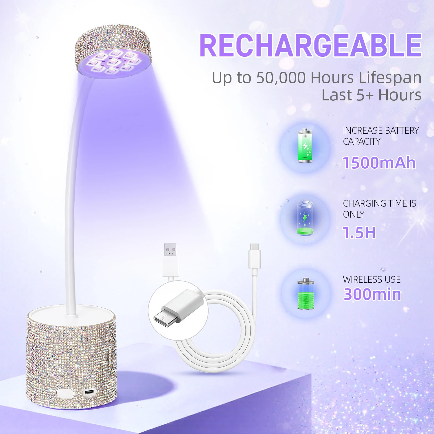 360° Rotating Rechargeable Nail Lamp Cordless UV LED Light Portable Folding With 2 Timers Setting Nails For Home Salon 250625