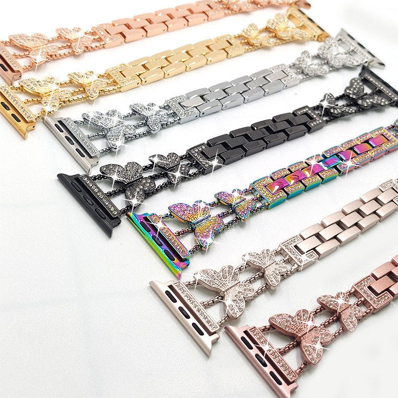 Luxury New Arrival Small Butterfly Metal Diamond Inlaid Fashion Straps for All Series of Twatch 10-1