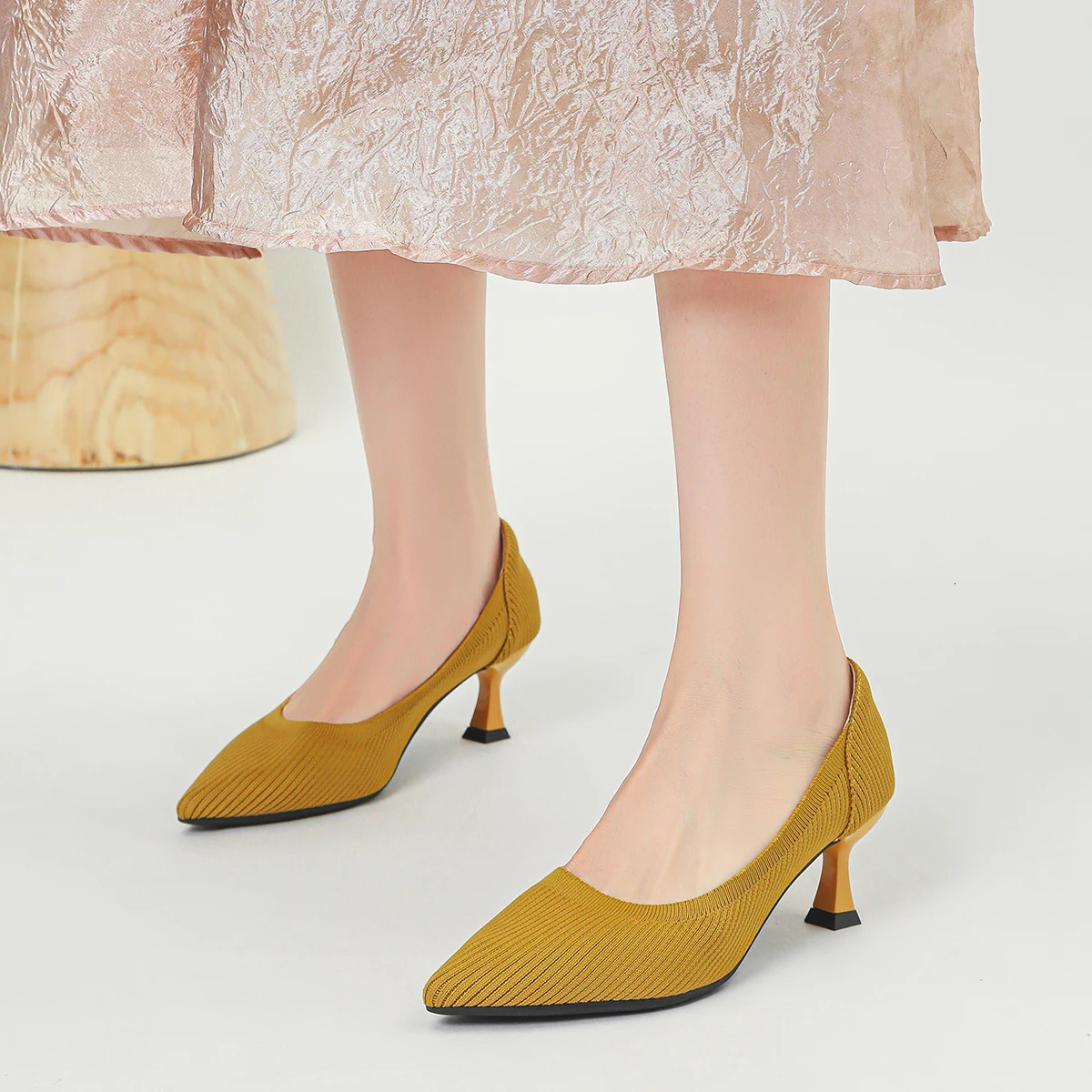 Womens High Heels Fashion Pattern Soft Knitted Comfortable Breathable Shoes 6cm High 250624