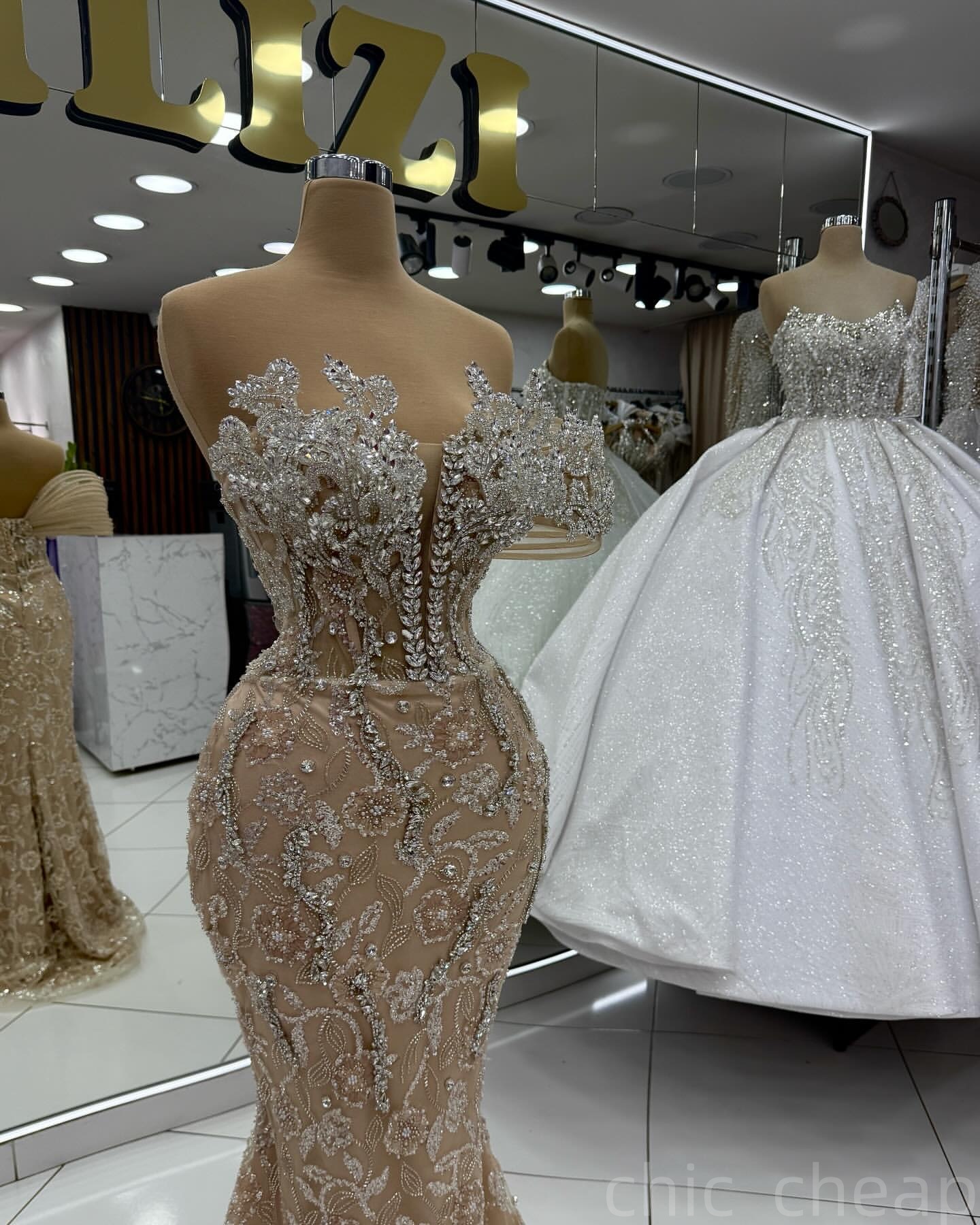 Champagne Mermaid Prom Dresses 2025 Illusion 3D Floral Lace Crystals Evening Formal Party Second Birthday Engagement Gowns Plus Size Dress For Special