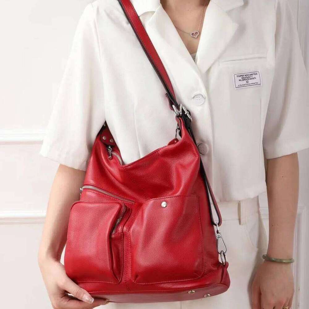 Dual-purpose Genuine Handbag Women Casual Real Cow Leather Backpack Multifunctional Ladies Cowhide Tote or Shoulder Bag