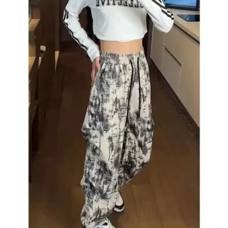 men Fashion With Pockets Printed Front Zipper Cargo Pants Vintage High Waist Full Length Female Chic Lady Trousers 250614