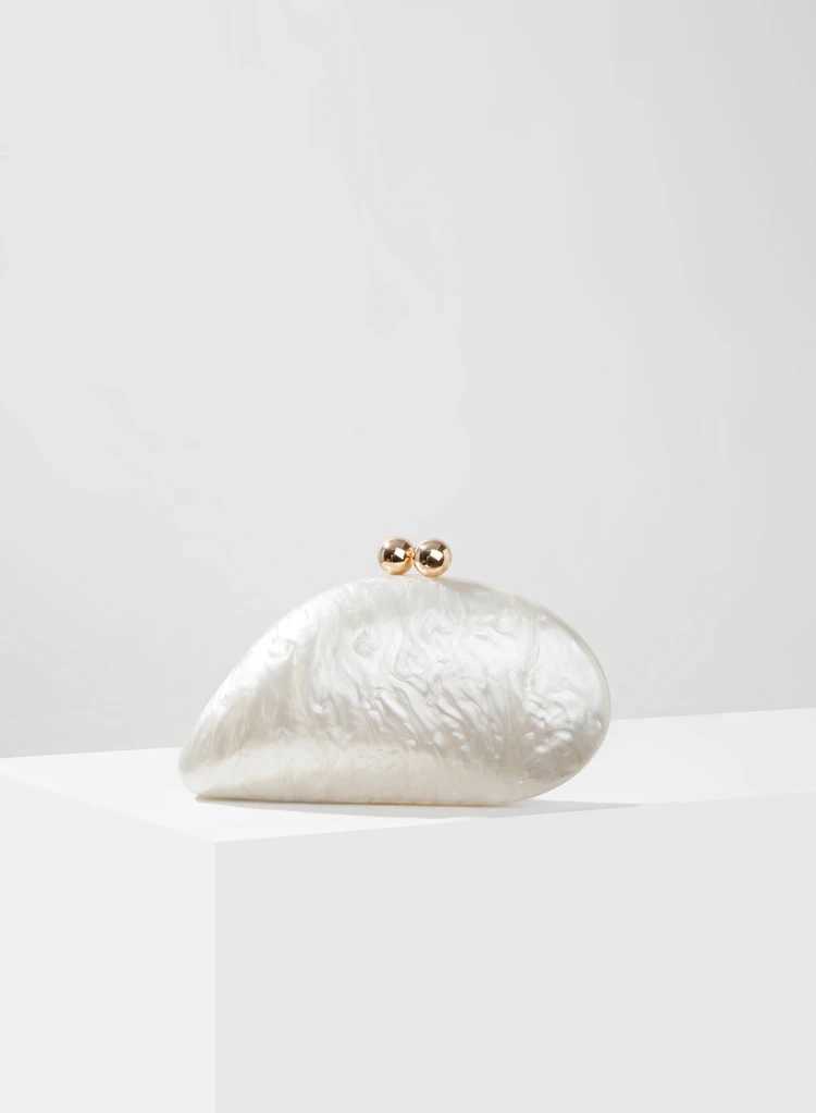 Shell Clutch Bag Acrylic egg clutch bag women wedding evening party cute ivory pearl color purse handbag summer new M250625