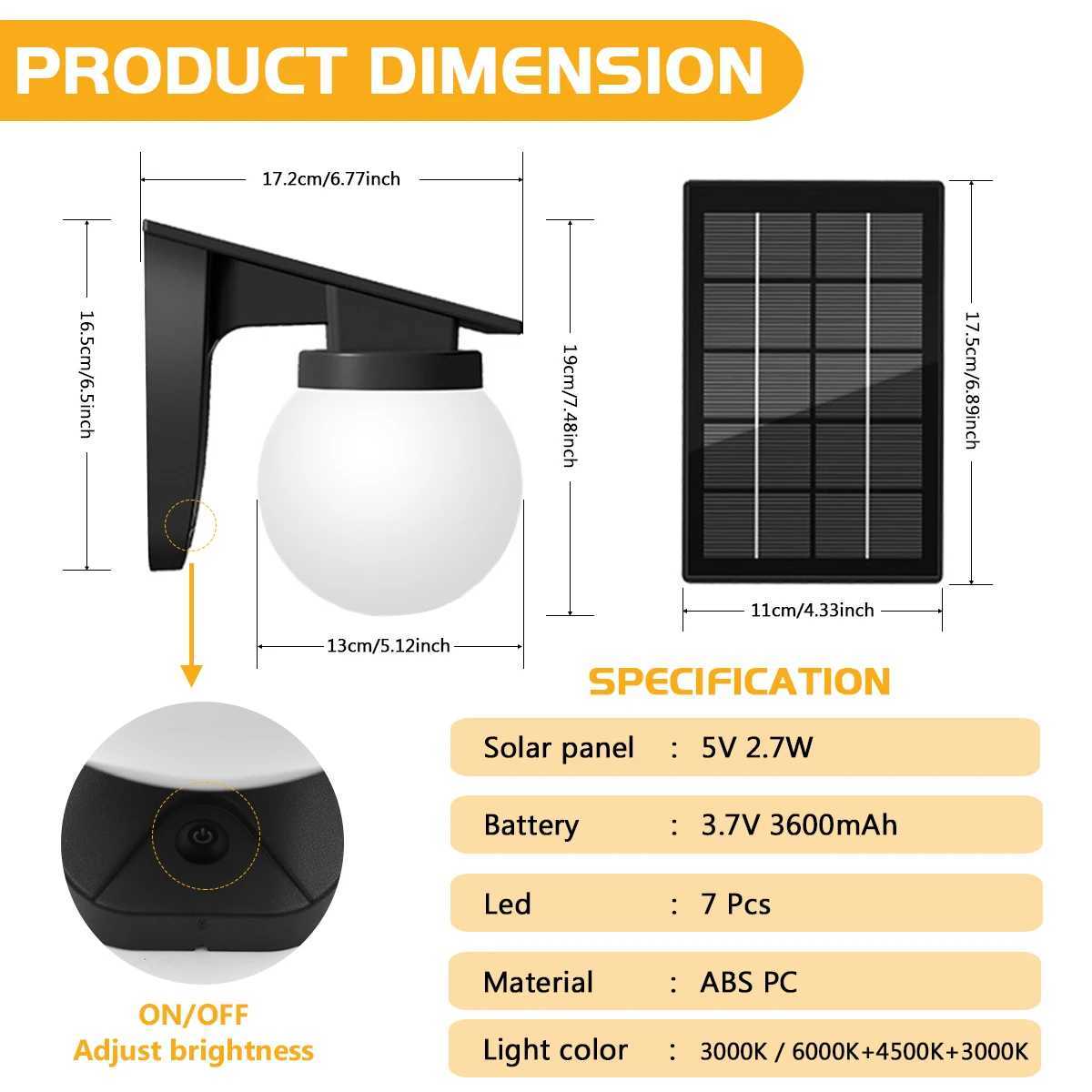 Outdoor Solar Light Adjustable Brightness And Color IP65 Waterproof Solar Wall Lamp Solar Powered Garden Lights for Yard Fence XJ250624