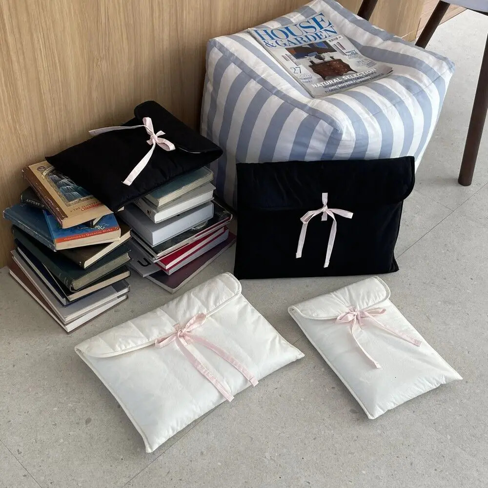 Bow Knot Computer Bag Black Pink Bow Tablets Computer Storage Handbag Women Korean Sweet Ballet Cosmetic Storage Pouch 250624