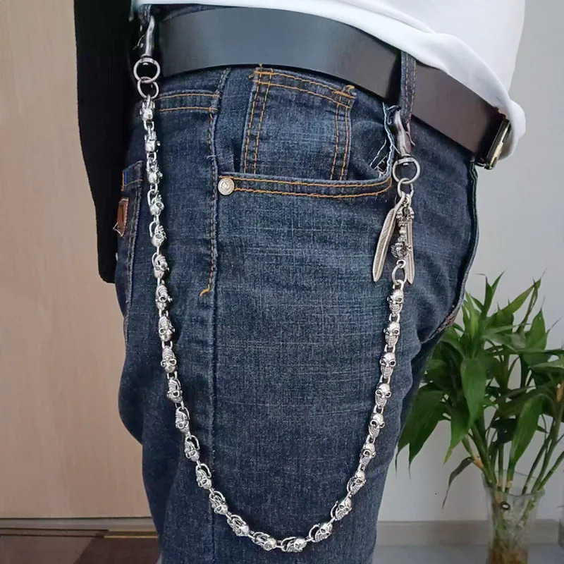 64cm Mens Waist Key Chain Retro Skull Metal Hip Hop Gothic Punk Skull Pants Jeans Bike Ride Wallet Key Ring 250625