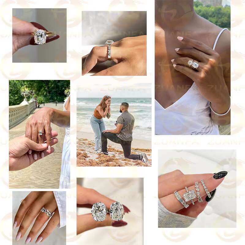 Fashion Women Jewelry Real Gold 10k D Moissanite Diamond Ring 3ct Long Cushion Cut Gold Engagement Rings Moissanite Promise Ring