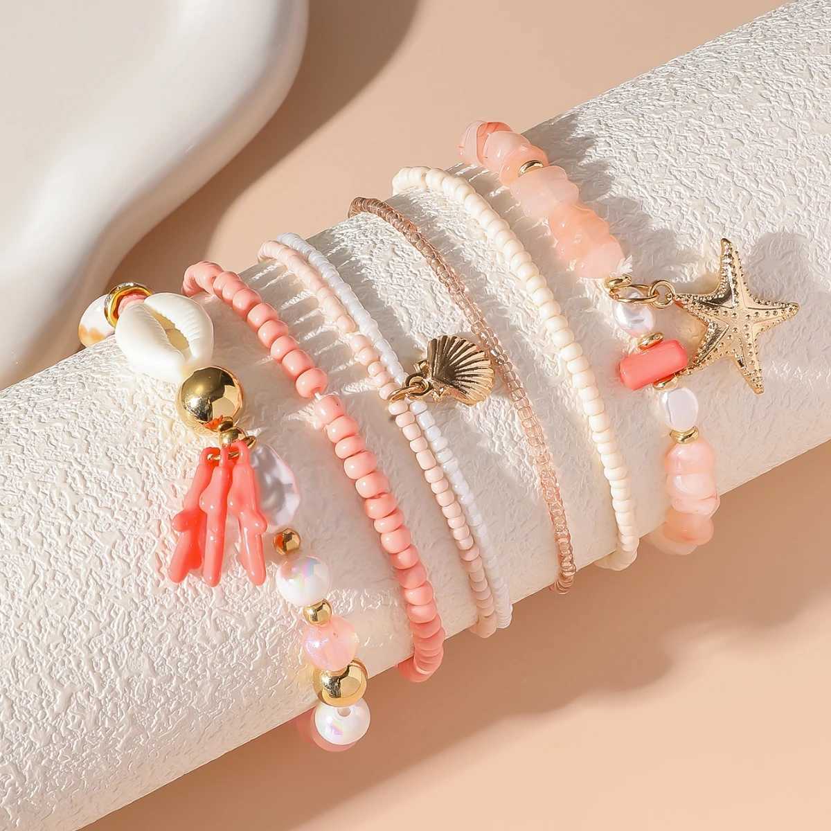 Bohen Style Handmade Beaded Wens Bracelet R Bead Starfish Bracelet Shell Coral Fashionable Ocean Bracelet 6 Pieces X250625