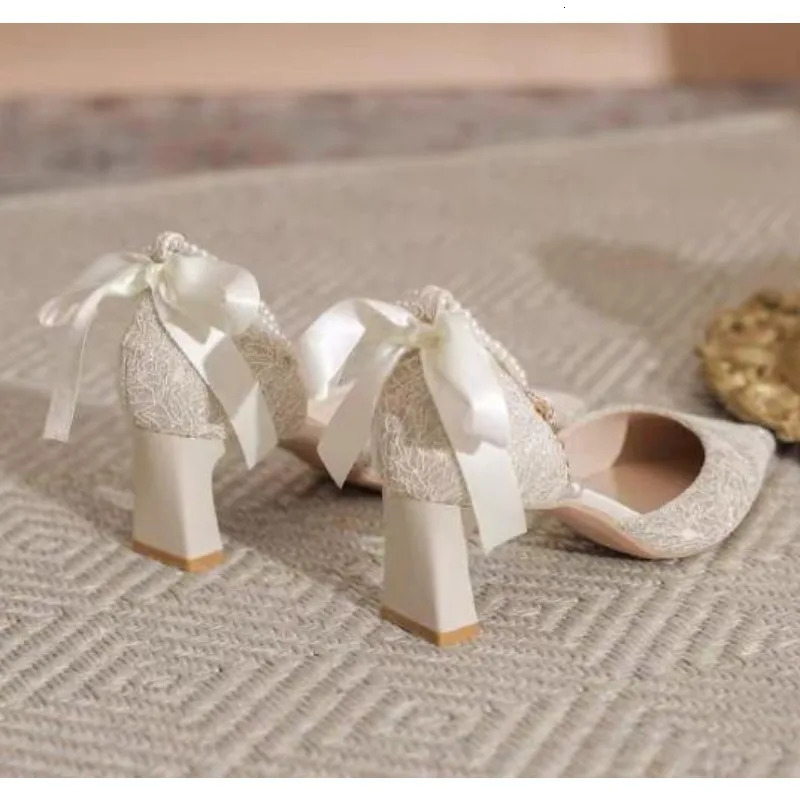 Summer Women Pearl High Heels Chunky Heel Princess Bow High Heel Sandals Party Wedding Shoes Plus Size Zapatos Mujer 250624