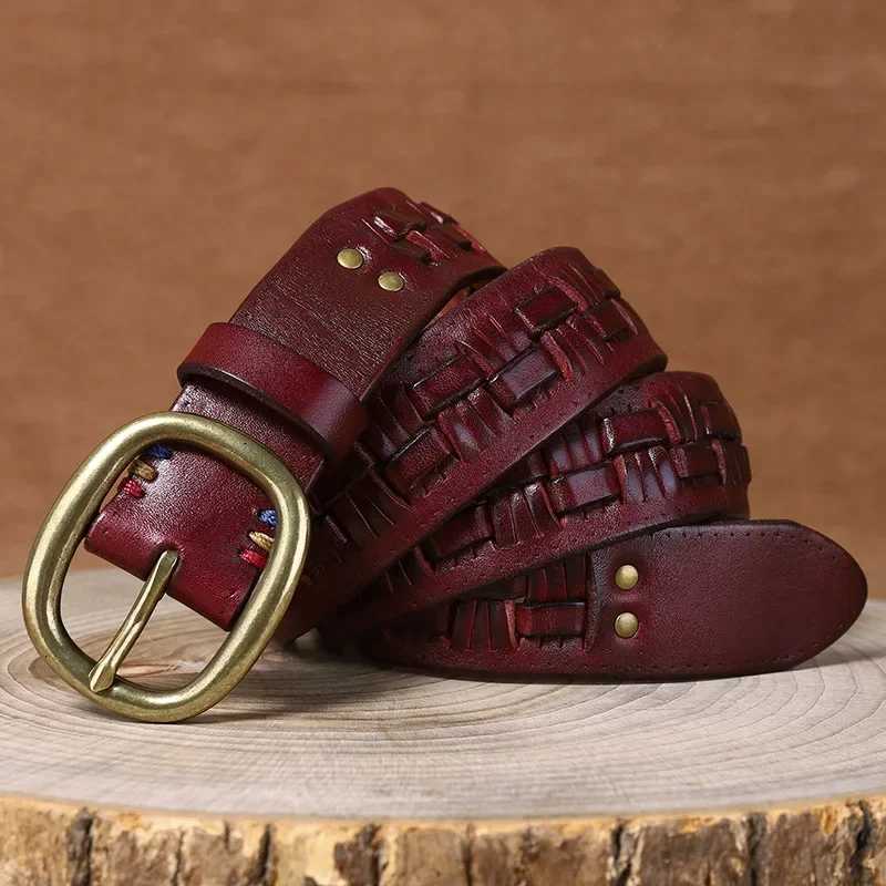Premium Quality Leather Belt for Men Handmade Braided Waistband with Retro Style Needle Buckle First Layer Cowhide Woven Belt W250625
