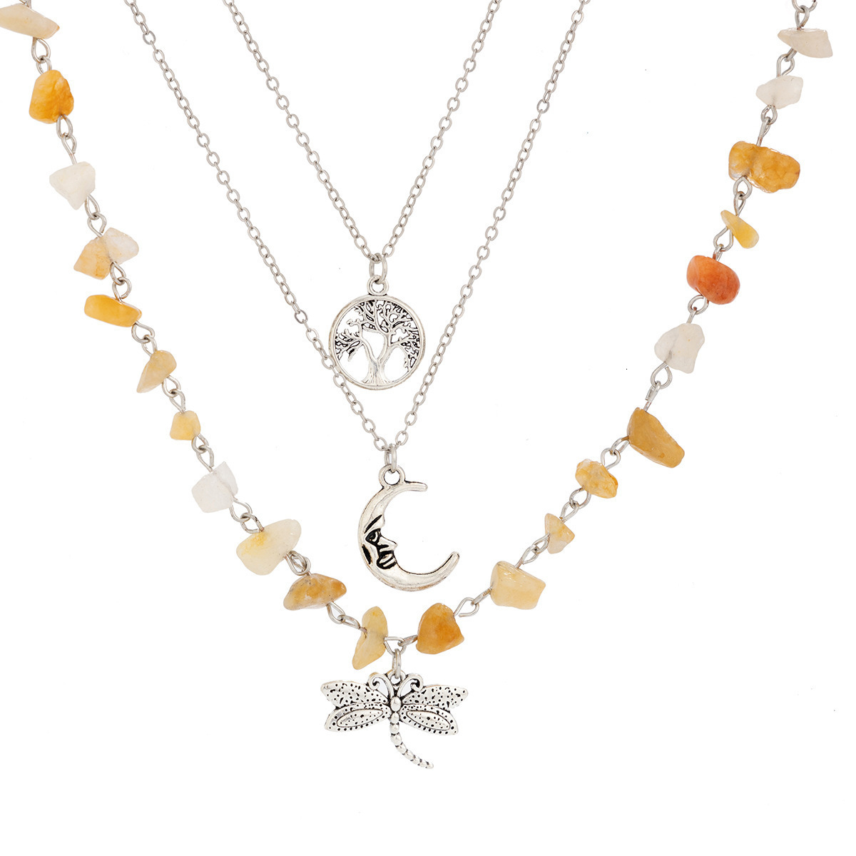 Mint Manbo Sweet Cool Vacation Style Irregular Stone for Women Moon Pendant Layered Necklace