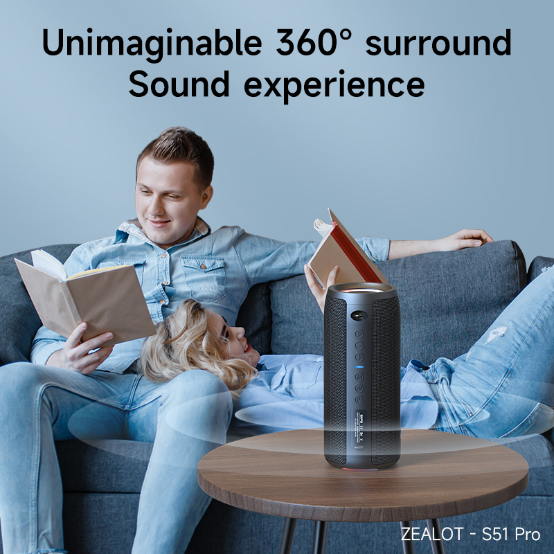 S51pro Zealot Bluetooth Speaker with 40W Power Output & RGB LED Lights - Durable Portable Audio for Indoor/Outdoor Use