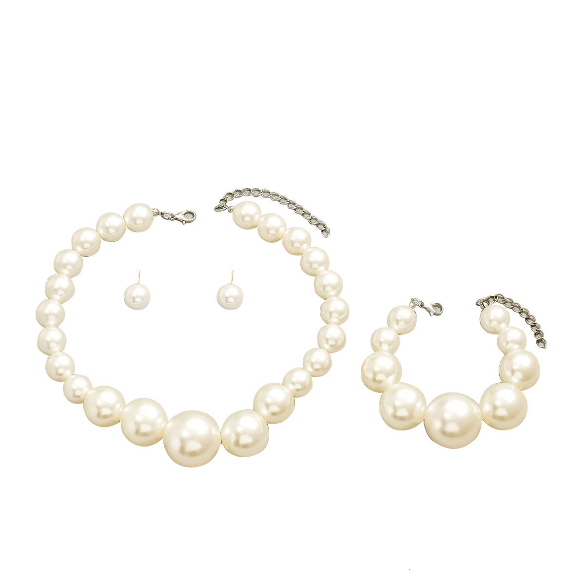Style Simple Earrings Pearl Set Baroque Clavicle Chain Bracelet Ear Jewelry