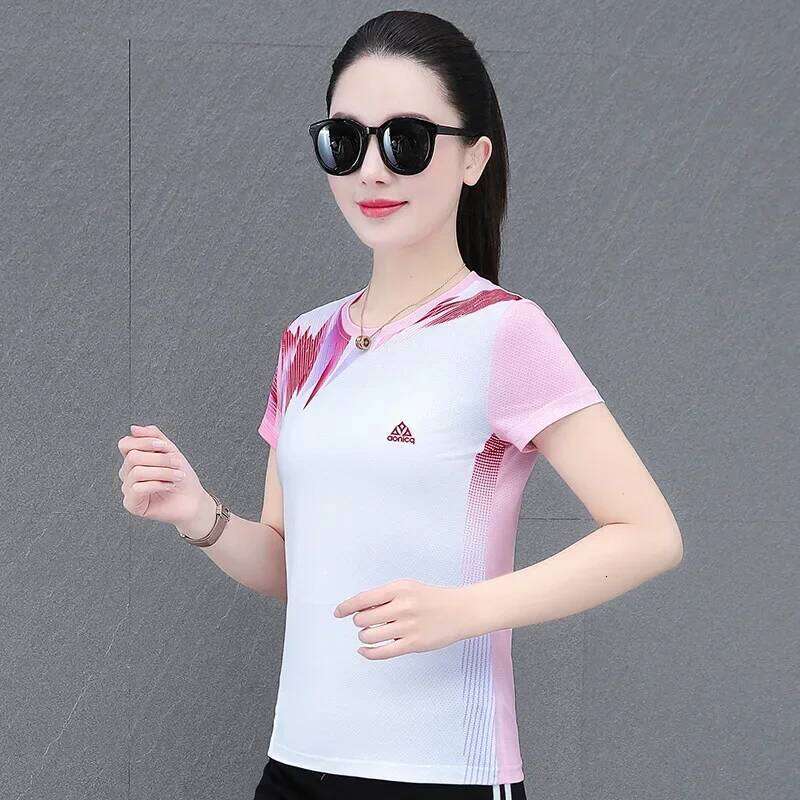 New 2025 Women's Summer Sportswear Ice Silk round Neck Short Sleeve T-Shirt Running Top Breathable Sun Protection Fashionable