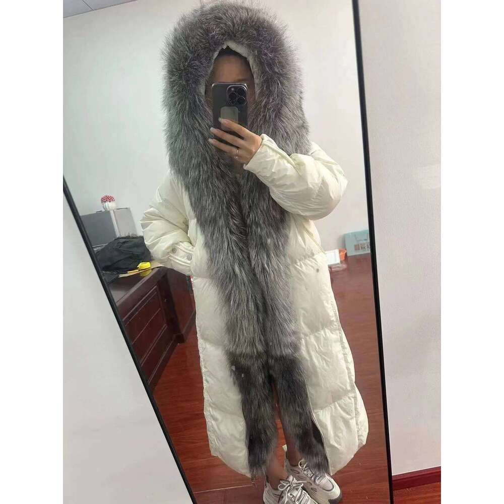 2024 New Winter Women Warm 90% Goose Down Jacket Long Real Fox Fur Hooded Thick Outerwear Female Coat Streetwear