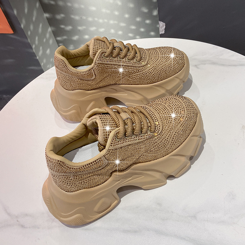 Shoes for Women 2025 New Shiny Rhinestone Women's Sneakers Shoes Autumn Luxury Fashion Thick Sole Sports Shoes Designer sports running shoes Zapa