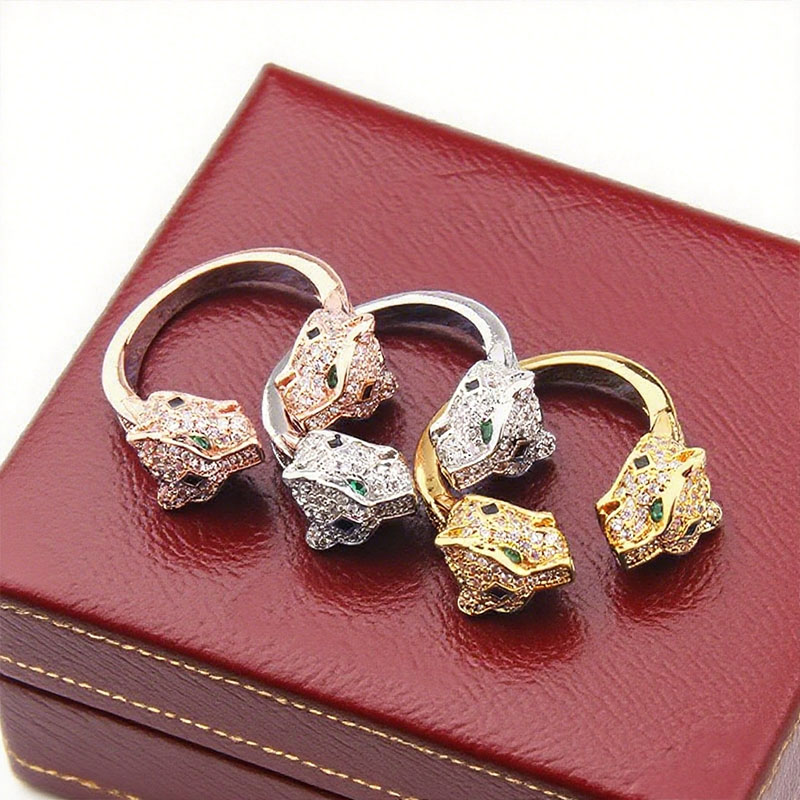 Classic Double Leopard Ring Couple Luxury Diamond Pair Ring Brand Love Ring Stainless Steel Designer Jewelry for Men and Women