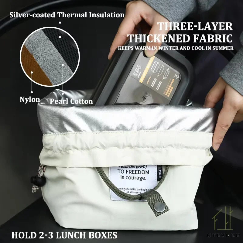 Large Capacity Insulation Waterproof Lunch Bag with Drawstring Closure Thickened Fruit Cooler Bento for Picnic Handle Bag 250624