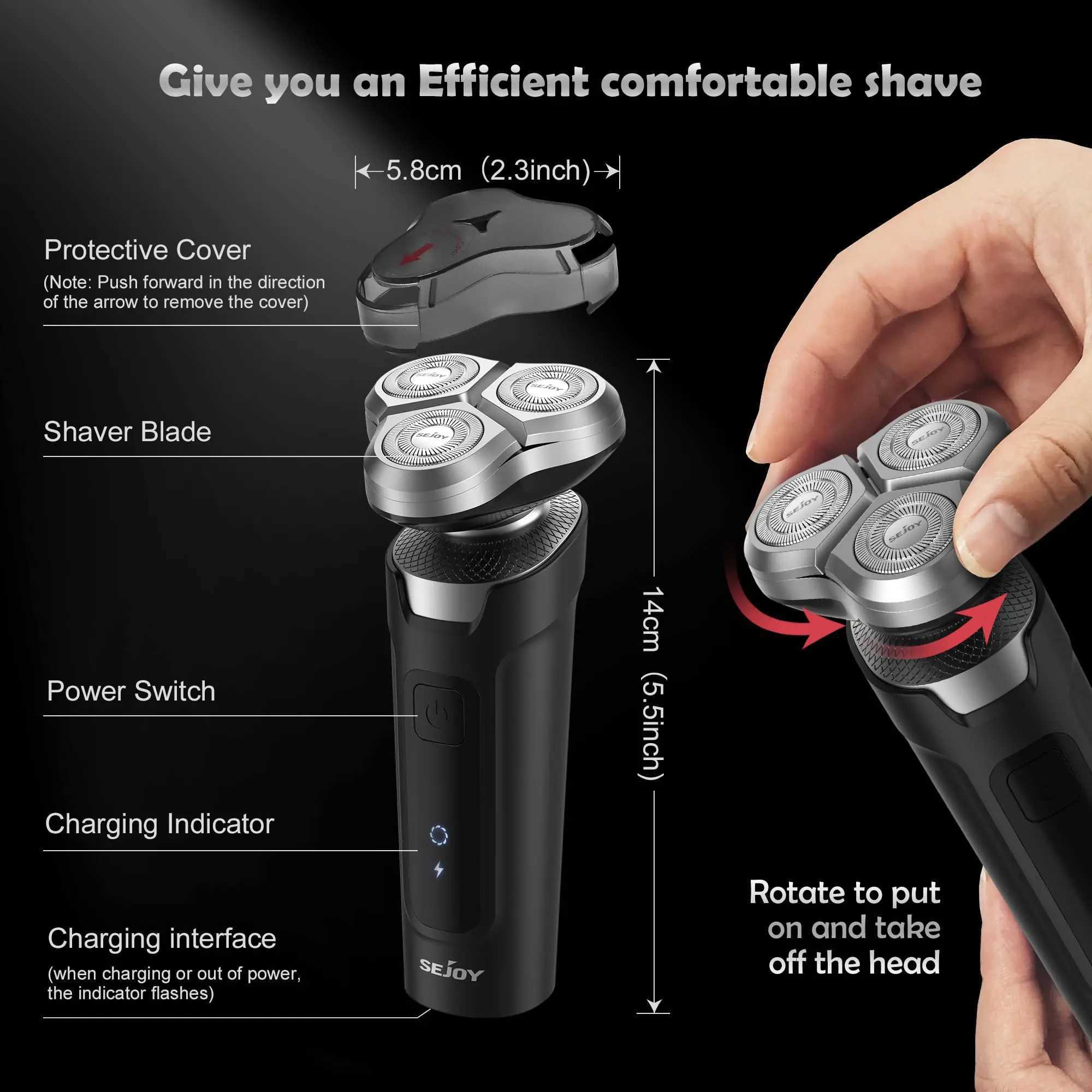 SEJOY Electric Razor for Face Shaver USB Rechargeable Wash Beard Hair Trimmer Wet Dry Shaving Machine W250625