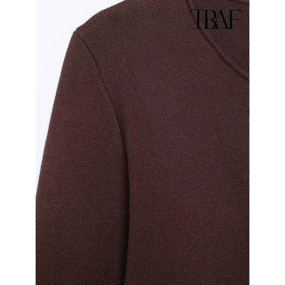 TRAF Women's Fashion 2024 fall and winter new simple style solid color soft long sleeve double-breasted knitted cardigan