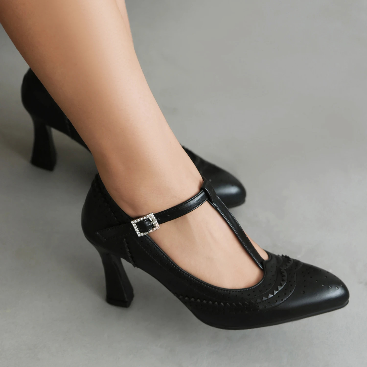 EAGSITY Mary Jane shoes brown high heel women ankle strap stiletto heel pumps dancing party lady wedding shoes 250624