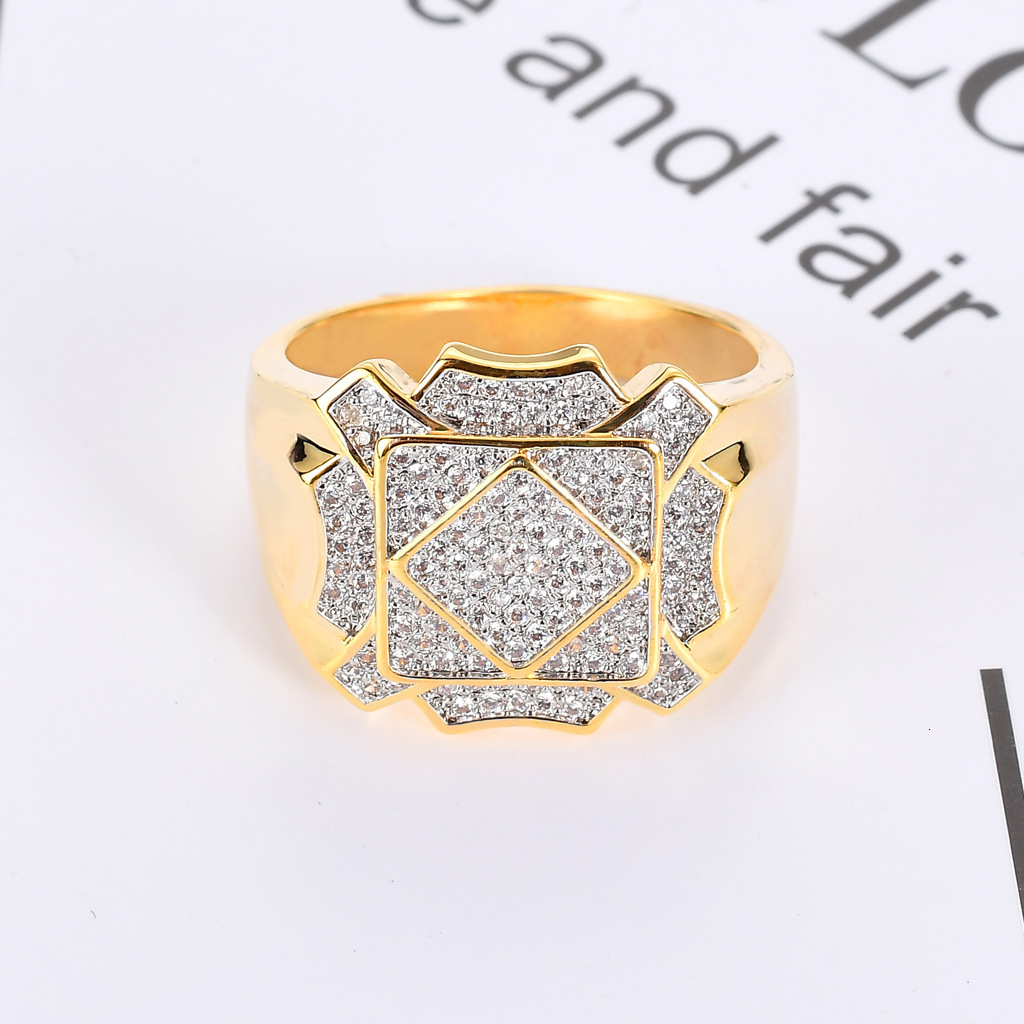 Hip Hop VVS High End Moissanite Geometric Ring Diamond Studded Fashion Accessory gold filled jewelry Passes the diamond tester