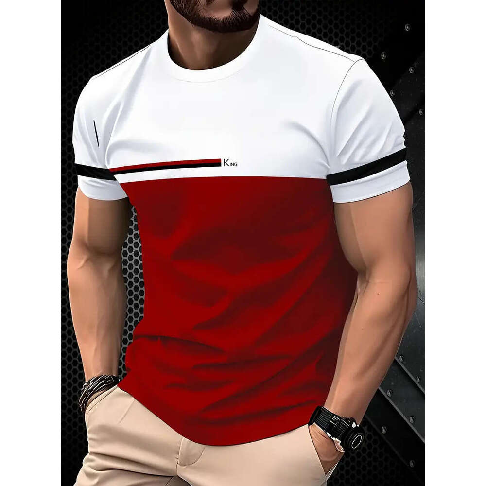 Hot Sale T-Shirt 3D Digital Print Striped Men's Casual Comfortable Loose Short Sleeve B5